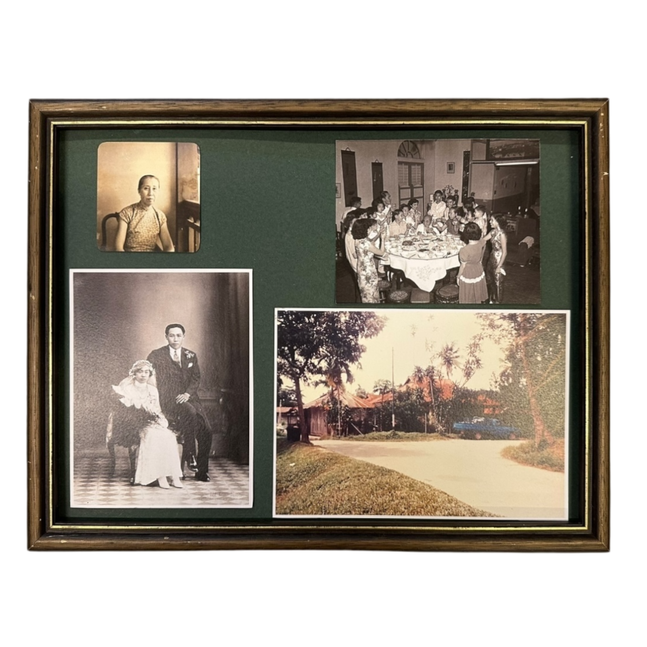 Dark brown frame with green background