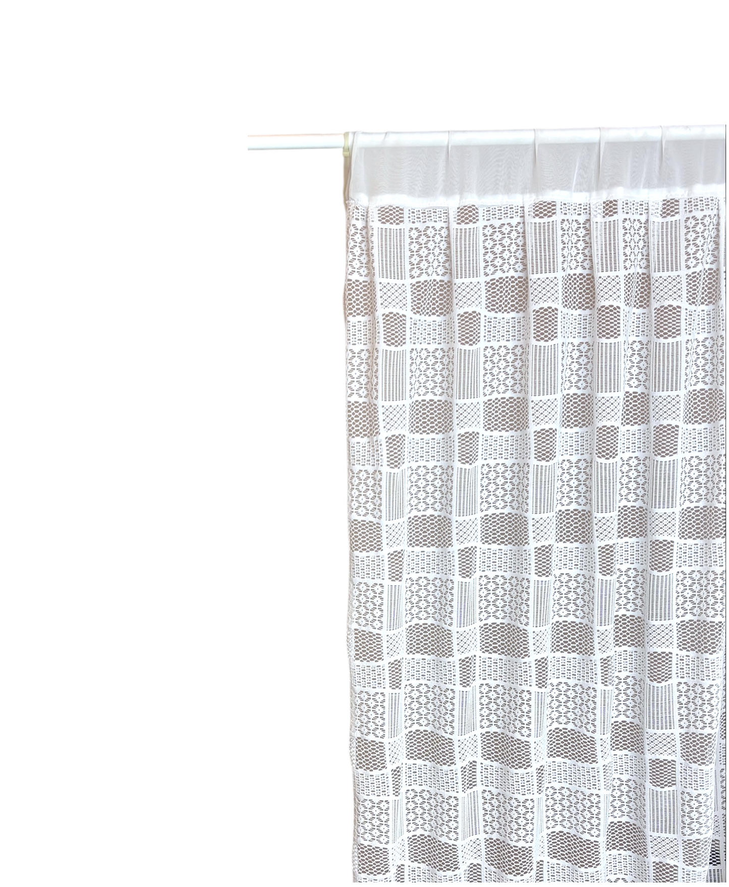 White checkered lace curtains