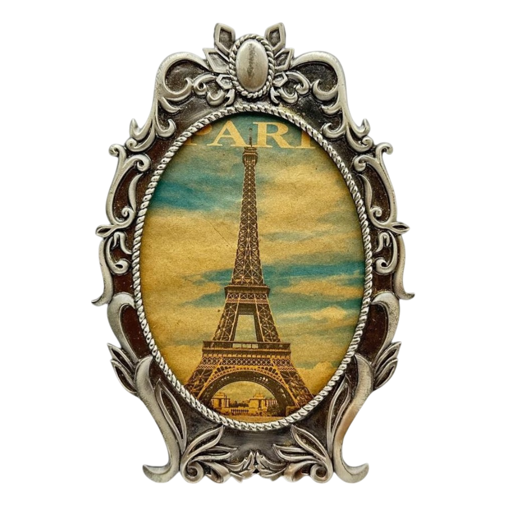 Silver and black oval frame