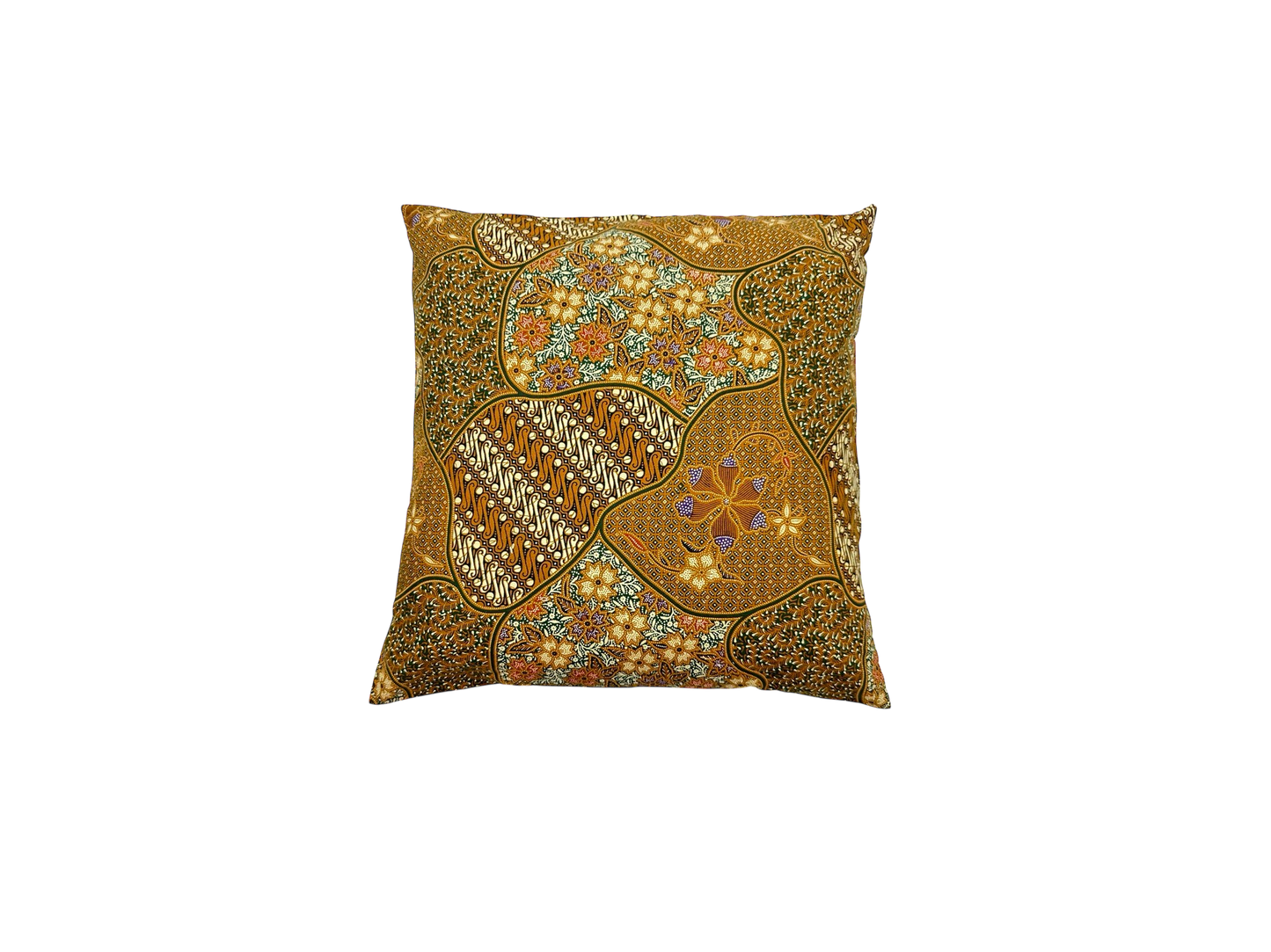 Dark yellow cushion with patterns