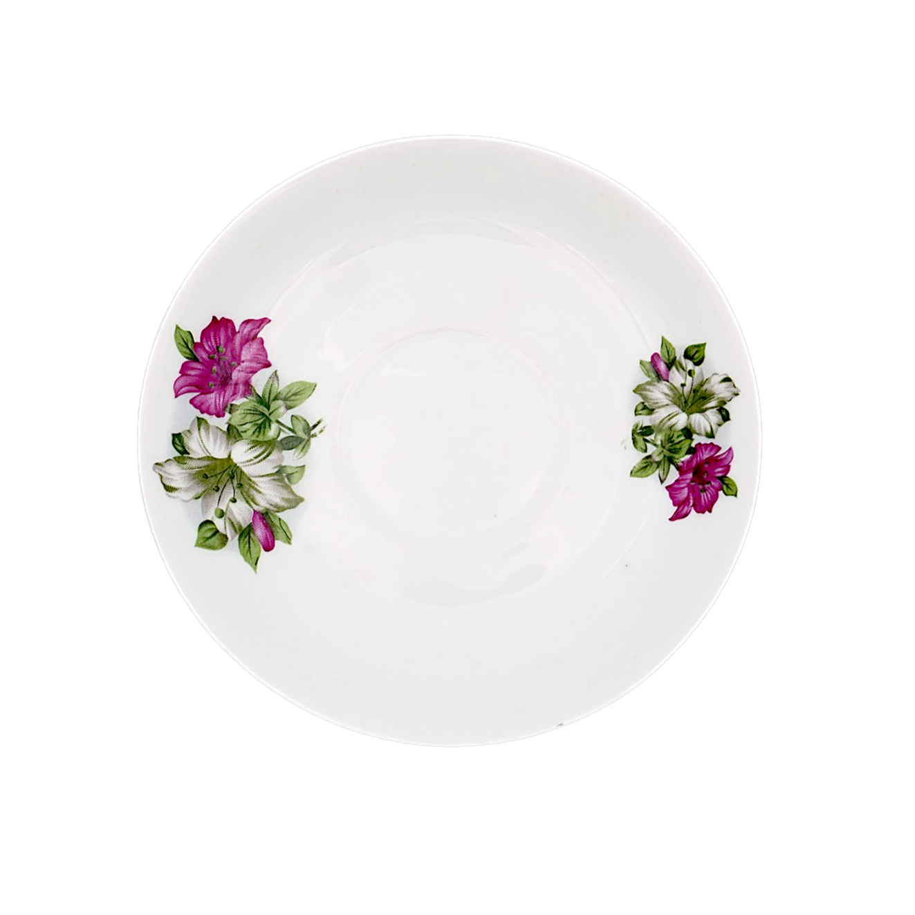 White porcelain plate with purple flower