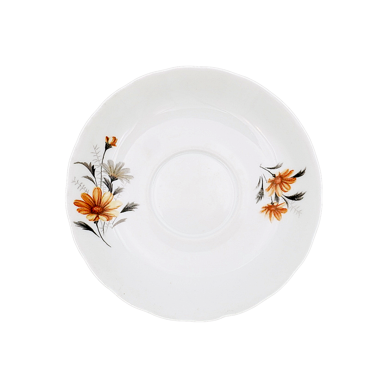 White porcelain plate with orange flower
