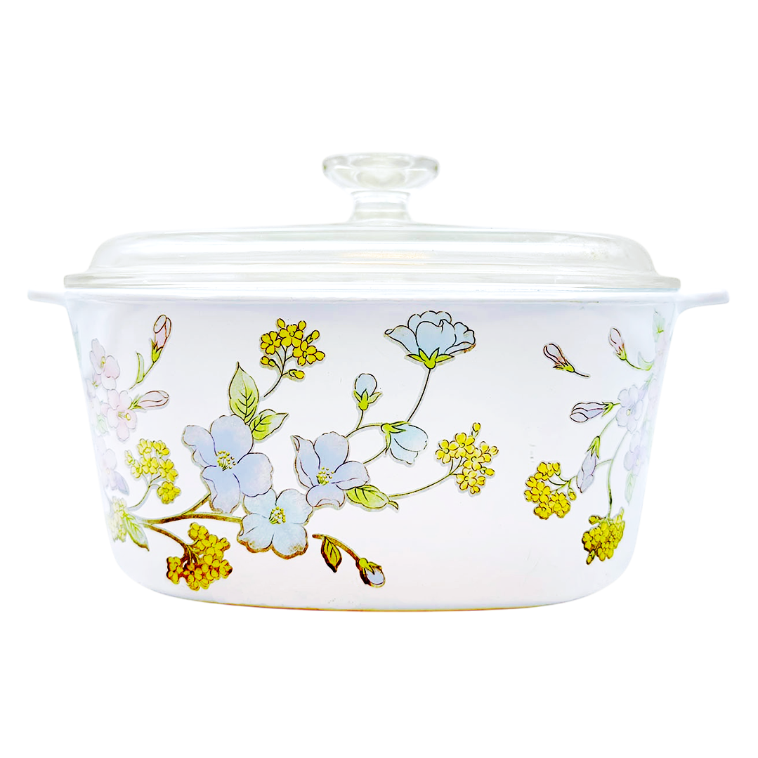 White pot with flowers