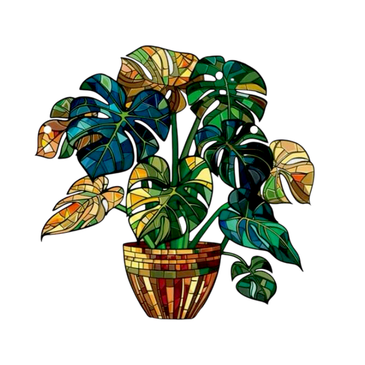 Monstera faux stained glass