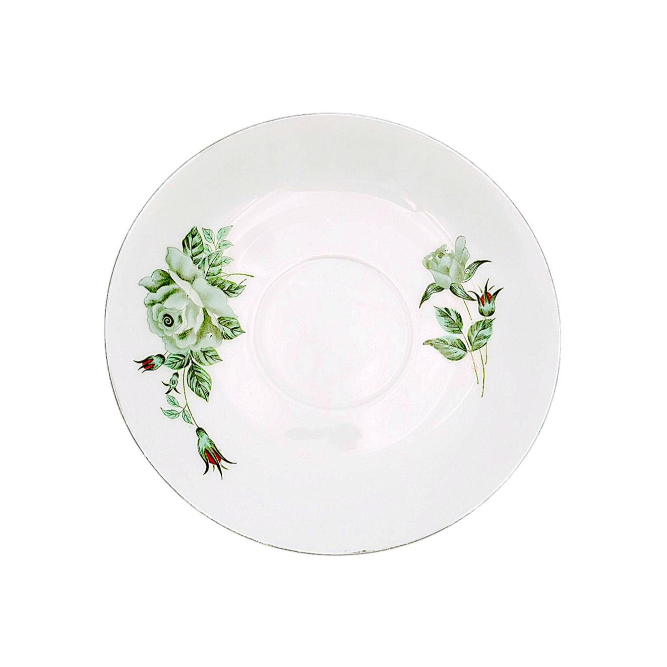 White porcelain plate with green flower