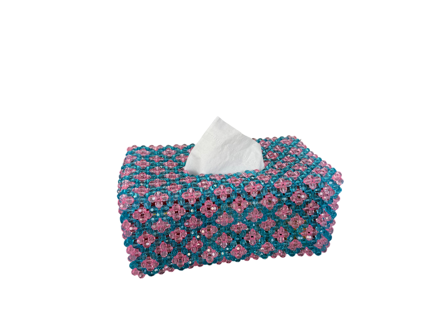 Blue and pink beaded tissue box