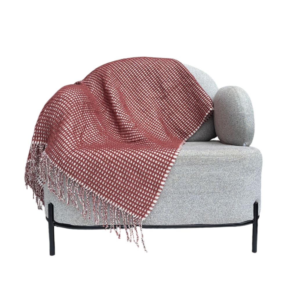 Maroon and white throw