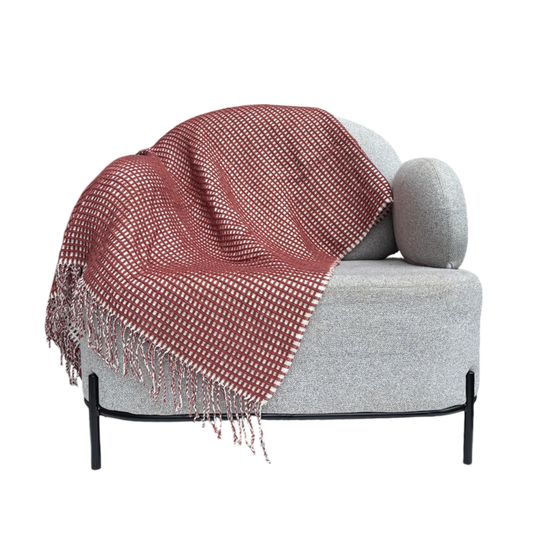 Maroon and white throw