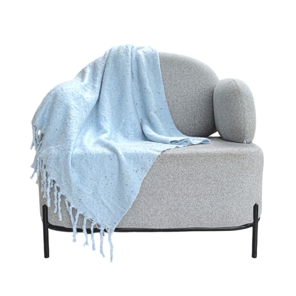 Baby blue throw with coloured dots
