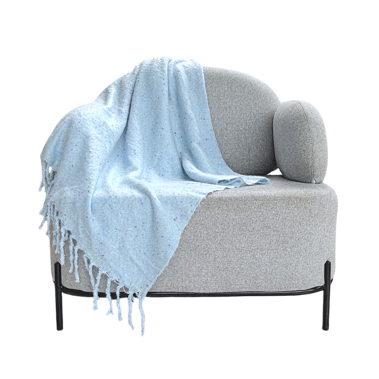 Baby blue throw with coloured dots