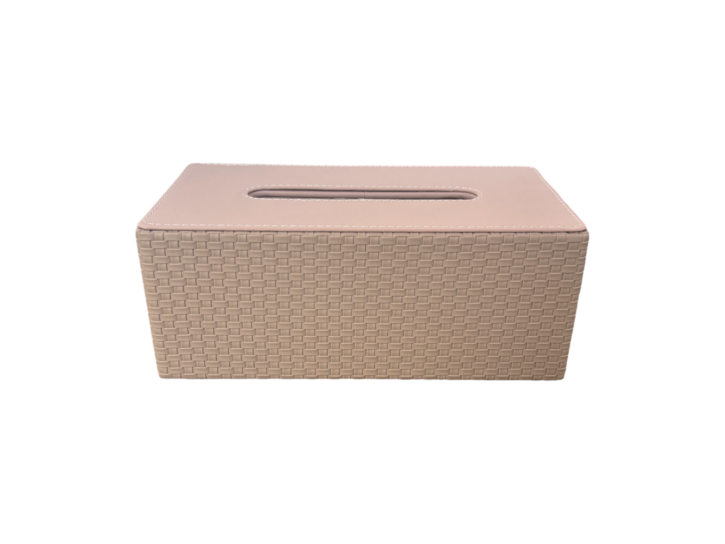 Beige leather tissue box
