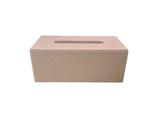 Beige leather tissue box