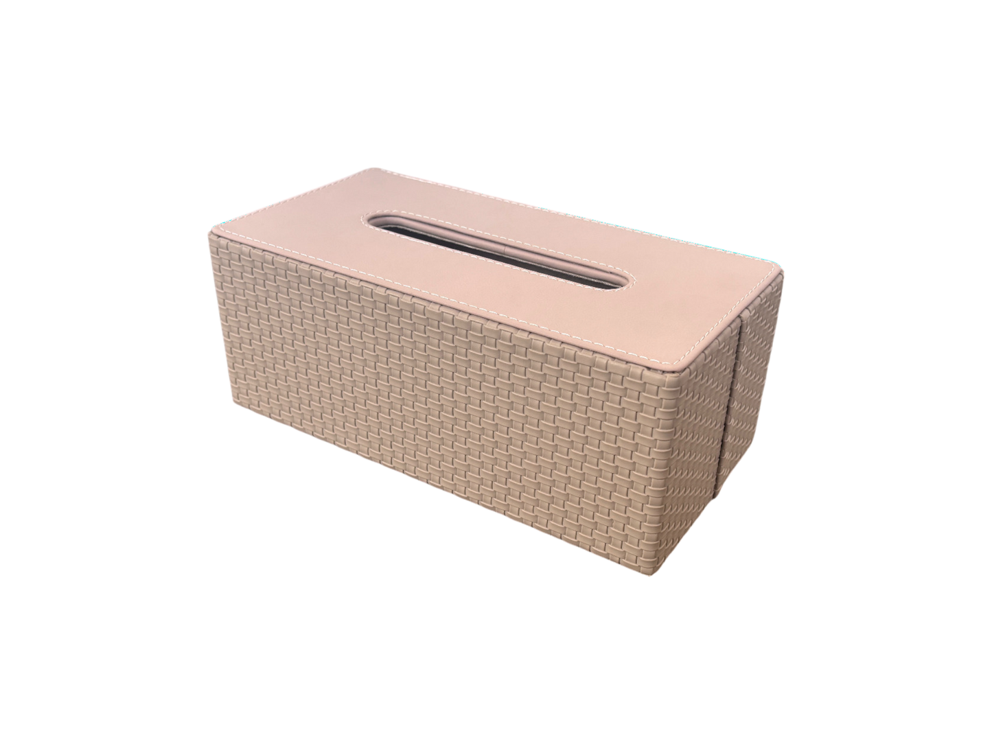 Beige leather tissue box