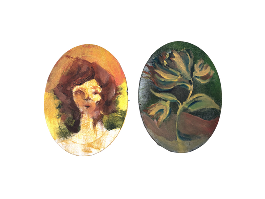 Half painted oval canvases