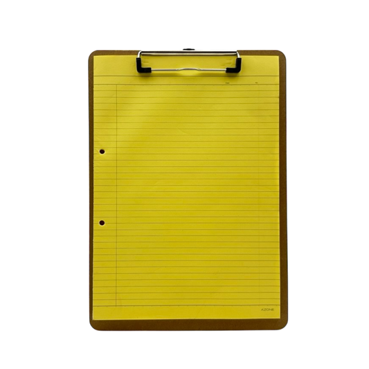 Yellow foolscap with brown clipboard