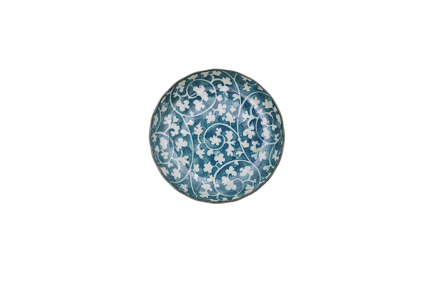 Blue porcelain dish with white flower