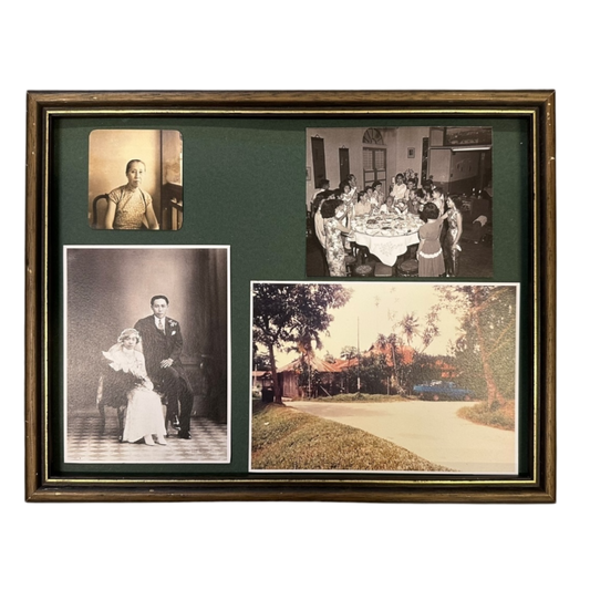 Dark brown frame with green background