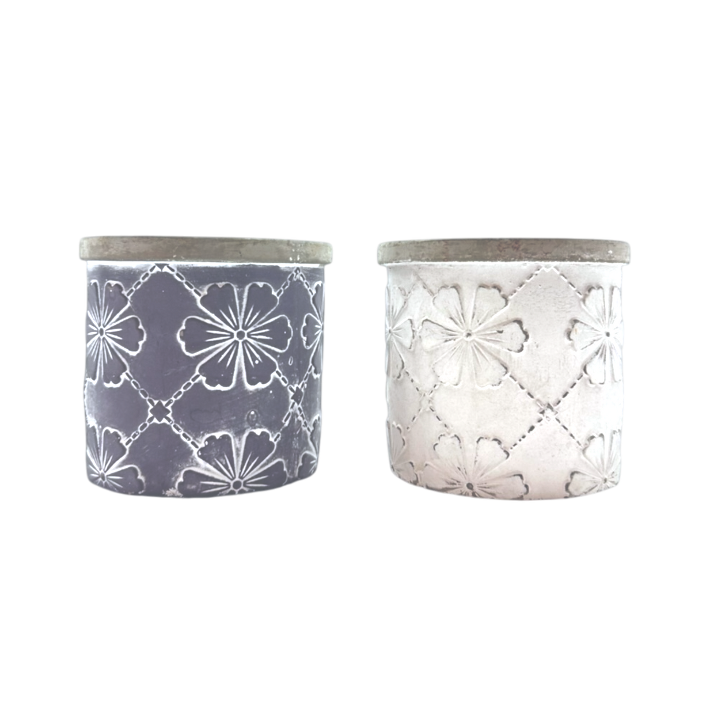Set of 2 grey and white pots