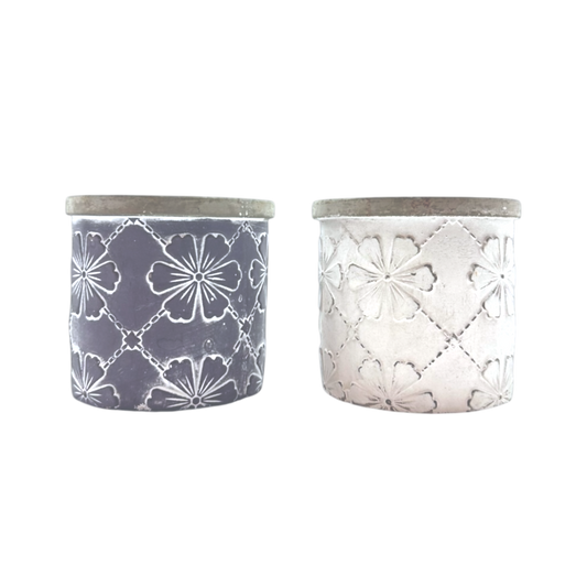 Set of 2 grey and white pots