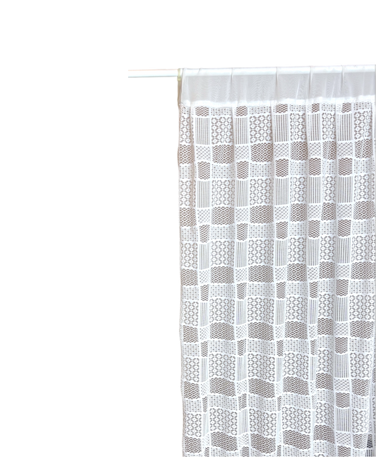 White checkered lace curtains