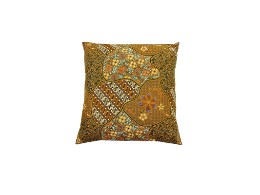 Dark yellow cushion with patterns