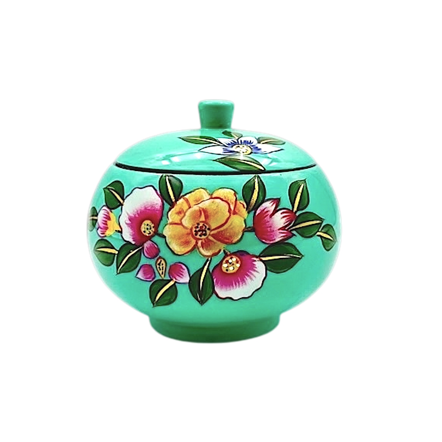 Flower teal trinket jar