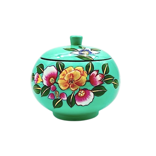 Flower teal trinket jar