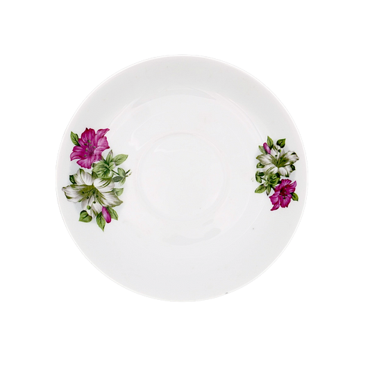 White porcelain plate with purple flower