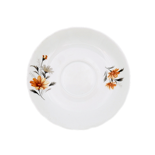 White porcelain plate with orange flower
