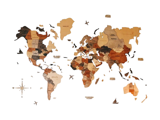 3D wooden world map