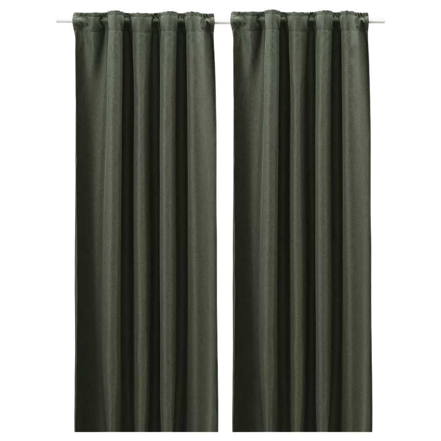Annakajsa room darkening curtains, 1 pair, dark green/with heading tape