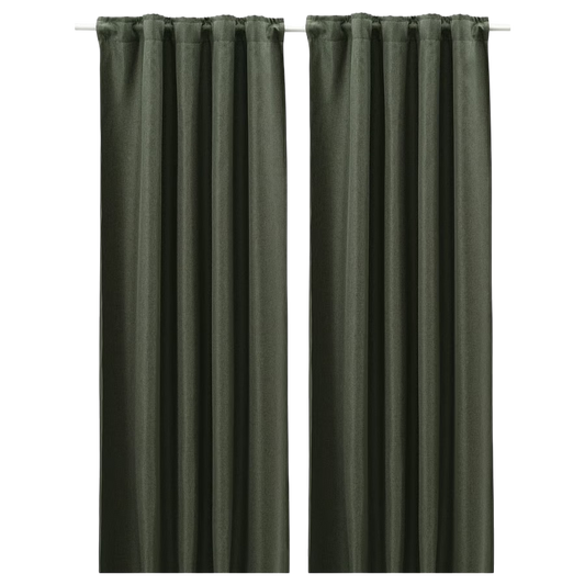 Annakajsa room darkening curtains, 1 pair, dark green/with heading tape