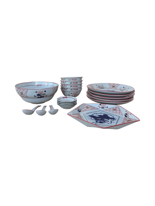 Chinese set of bowls, plates, spoon and sauce dishes