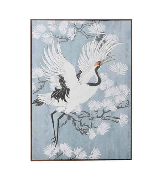 Blue flying crane artwork