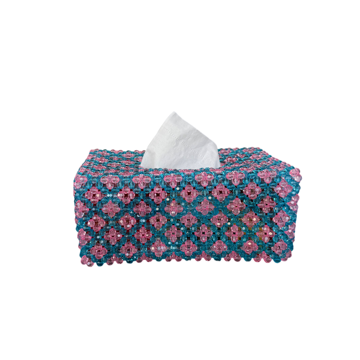 Blue and pink beaded tissue box