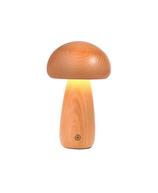 Cordless wood mushroom lamp